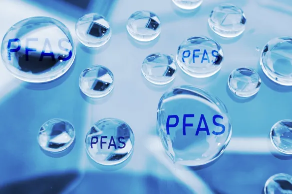 n image of water droplets with the word ‘PFAS’ on them